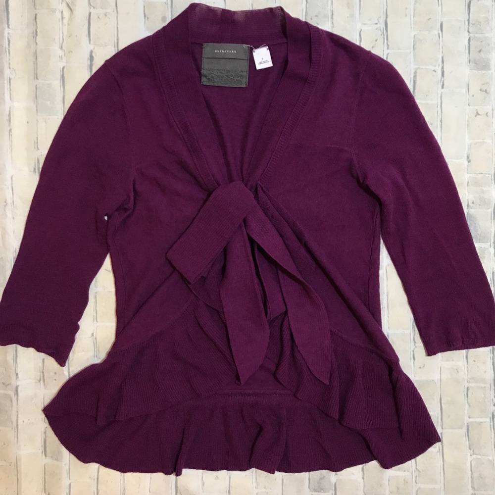 Guinevere Purple "Snowmelt" Ruffle Bow Cardigan